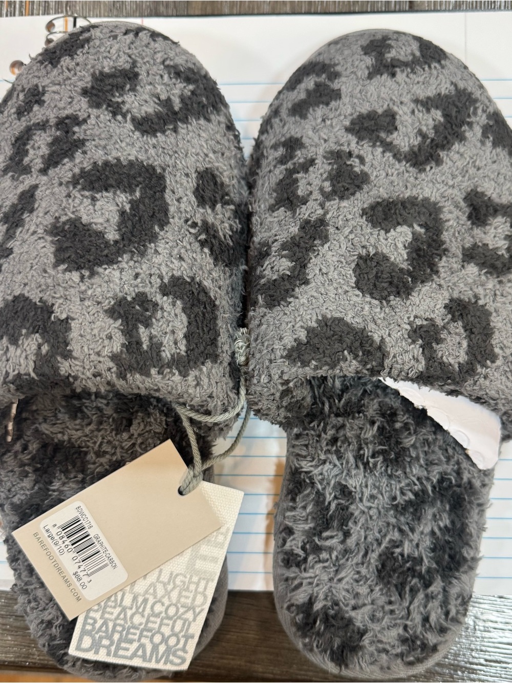 Barefoot Dreams Gray Leopard Plush Slippers